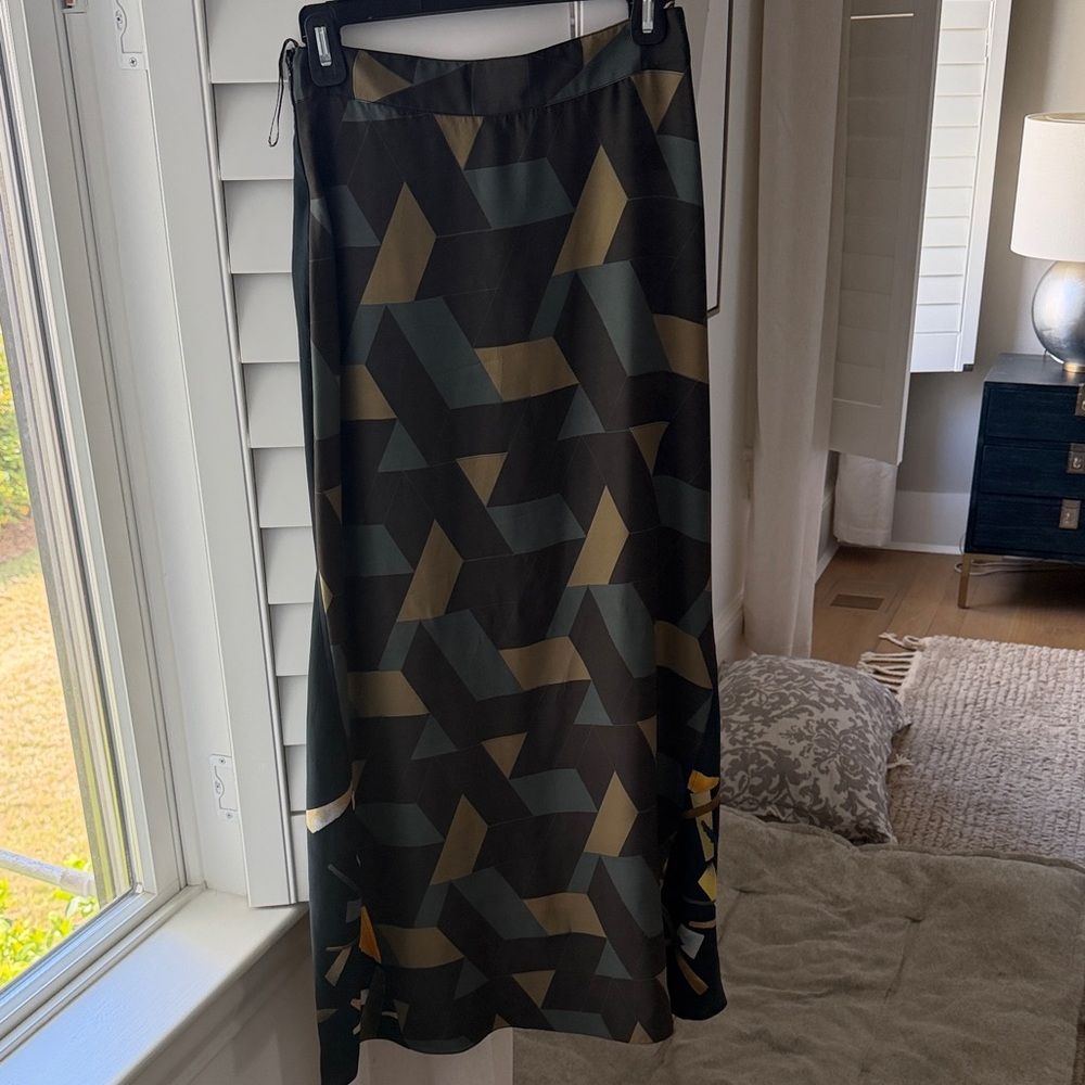 Billy Reid Geometric Maxi Skirt in Black, Olive & Tan